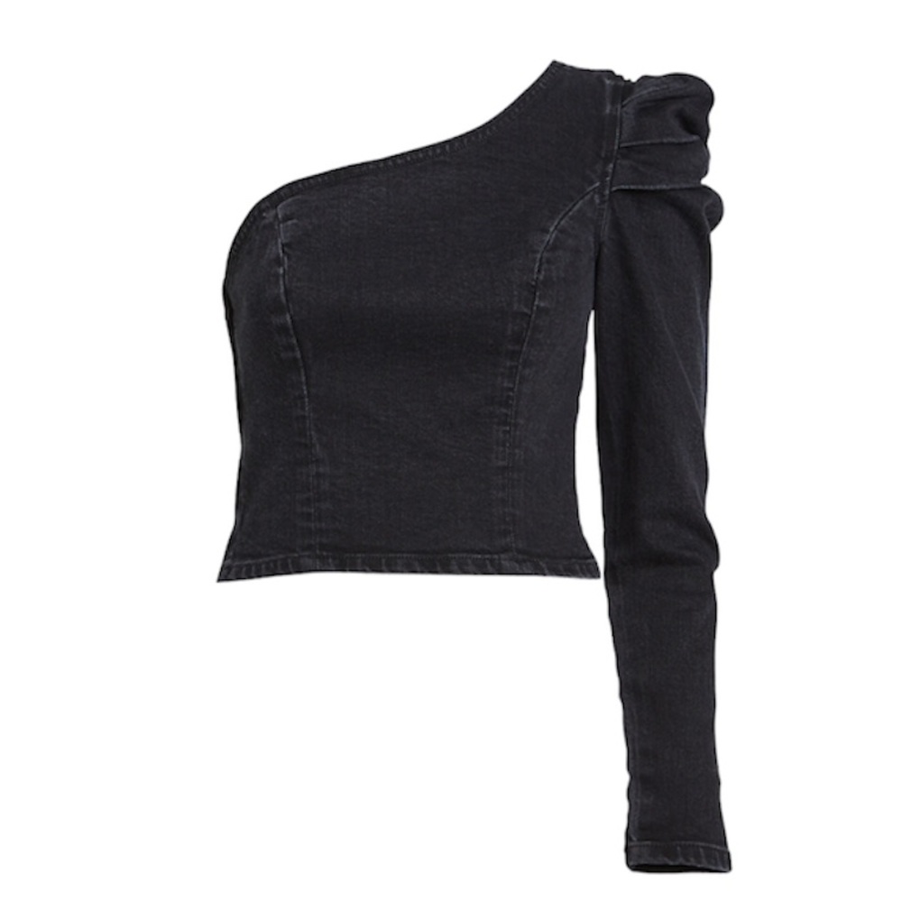 GRLFRND Kyla One-Shoulder Denim Top NWT XS